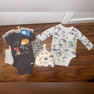 4 Onesies 3-6 Month & Hat (unsure of hat size)